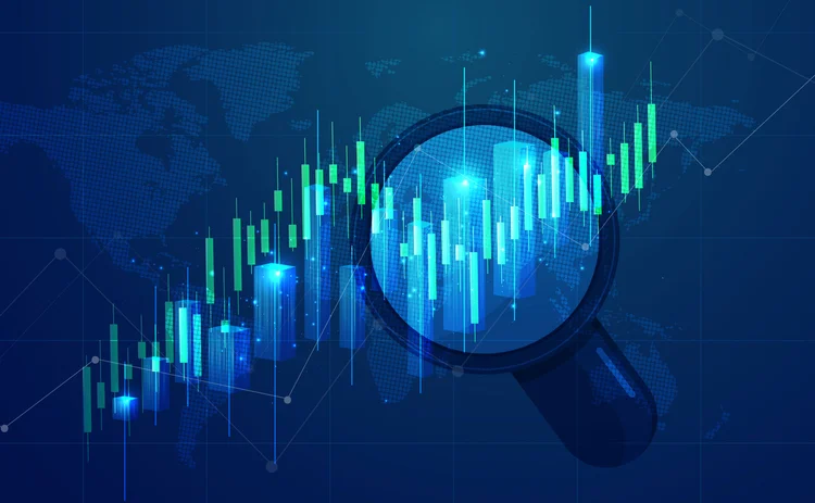 a graph with a magnifying glass