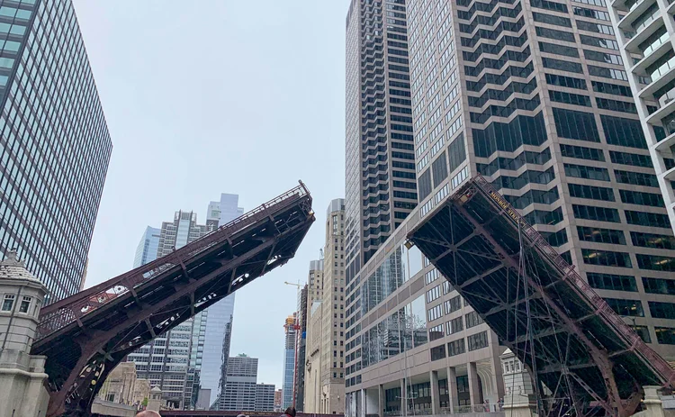 Chicago Mercantile Center with open bridge